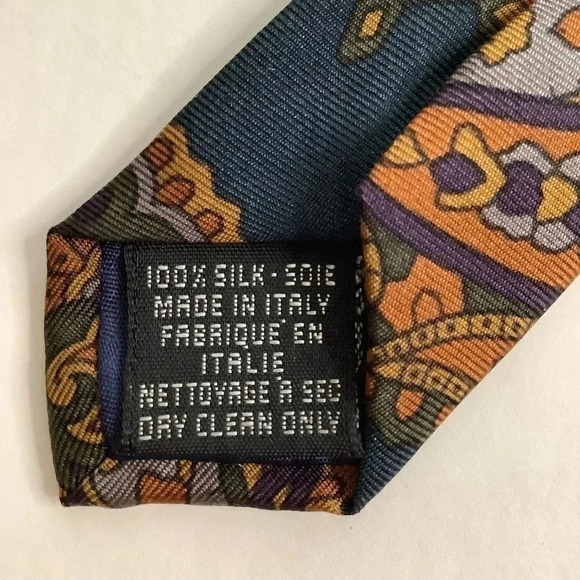VINTAGE Teal Paisley Italian Silk Tie - Picture 3 of 11